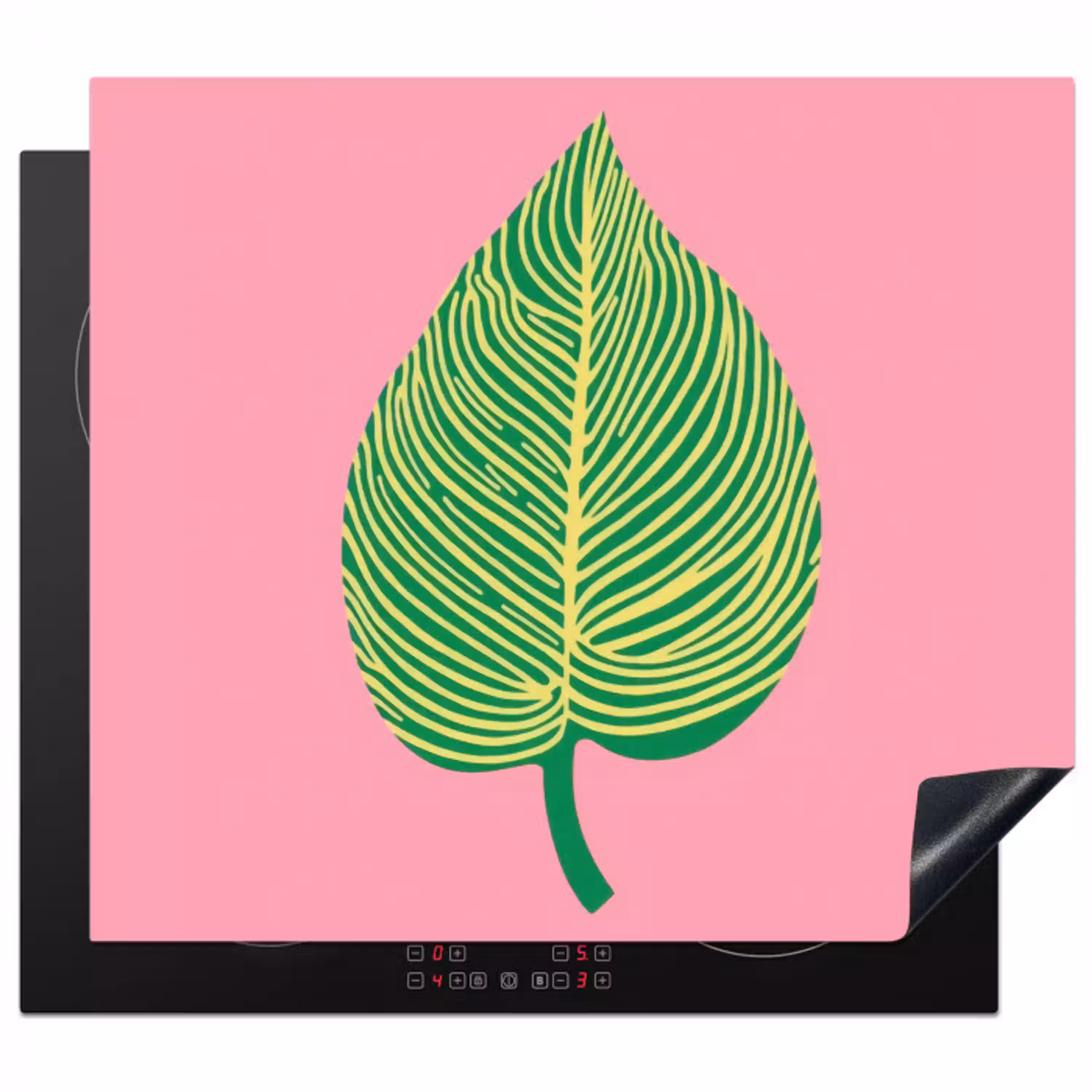 Illustratie - Blad - Minimalistisch - Groen Inductie beschermer vinyl 3mm middel -3d