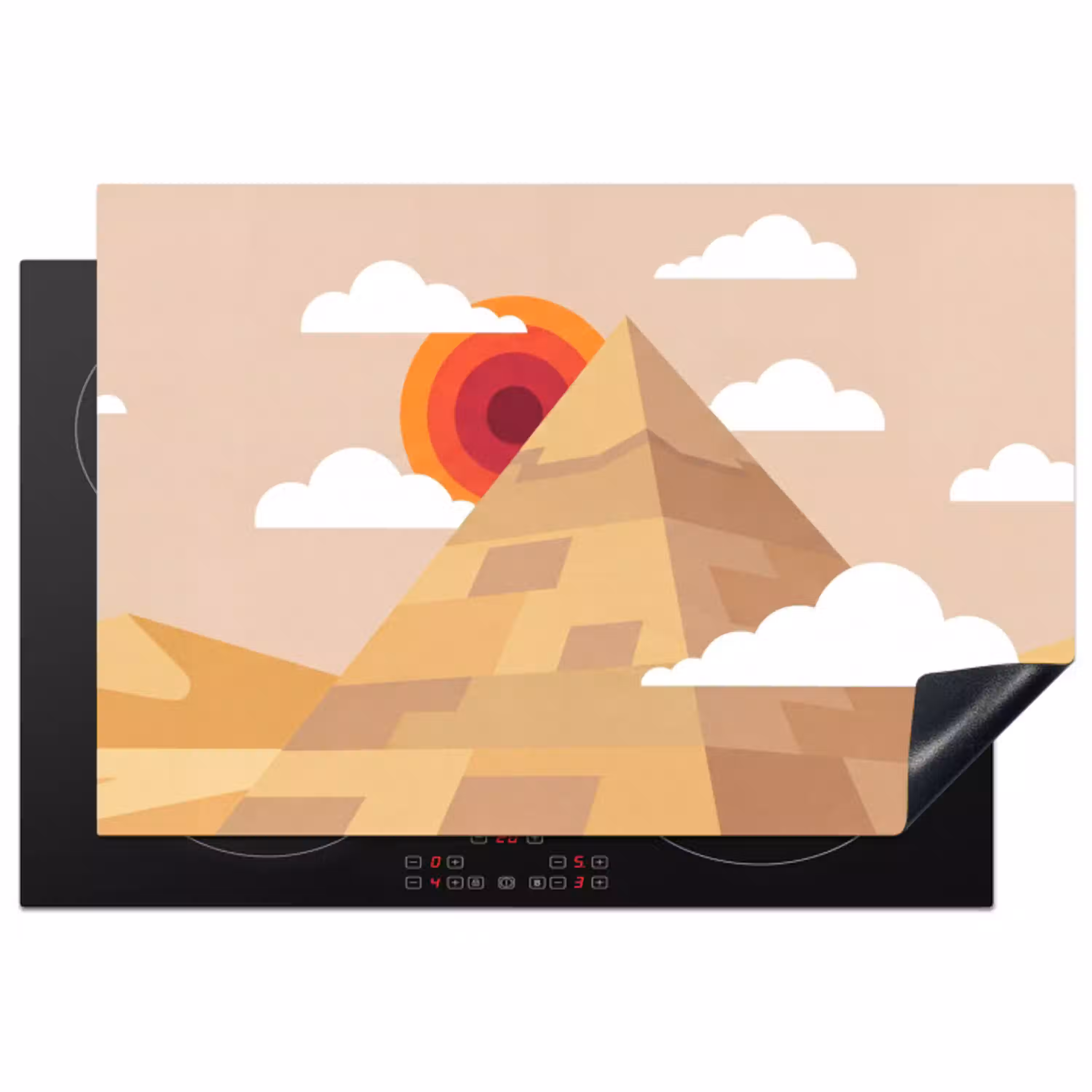 Piramide - Zon - Woestijn - Modern - Oranje Inductie beschermer vinyl 3mm klein -3d