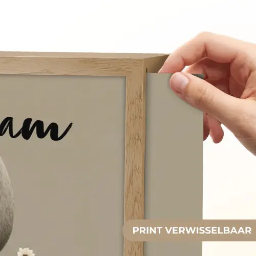 Neushoorn - Witte bloemen - Lief Light Box met batterij (Wandlamp kind) middel -USP_websiteprintNL