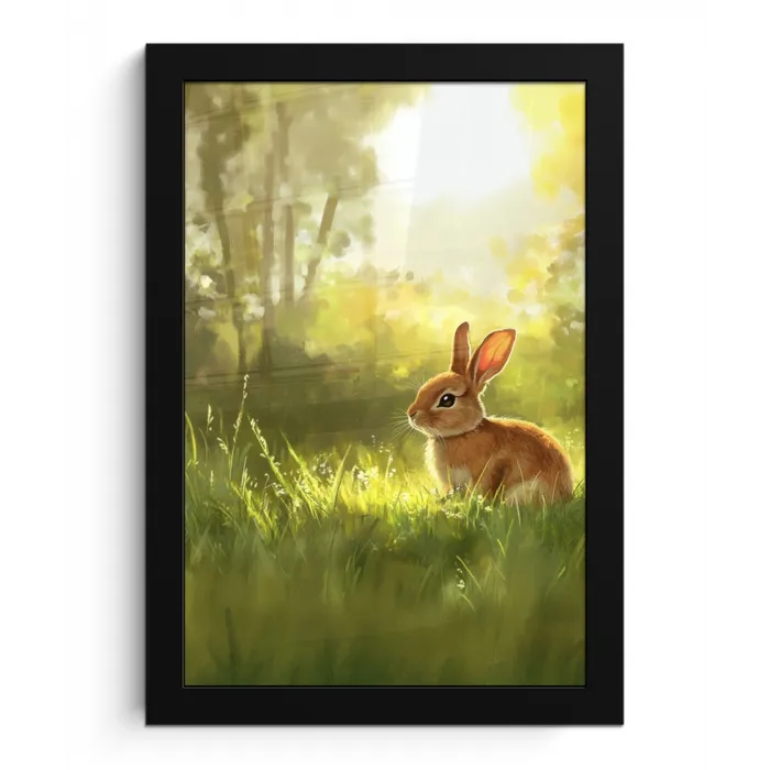 Konijn - Zonlicht - Bos fotolijst zwart zonder passe partout klein -3d