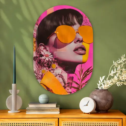 Zonnebril - Oranje - Vrouw - Planten Wandcirkel Ovaal Glas middel -sfeer2
