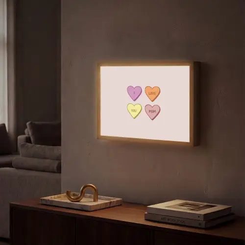 Hartjes - Pastel - Liefde - Moeder Light Box met batterij (Wandlamp) middel -sfeer1