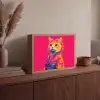 Kat - Kimono - Bloemen - Roze Light Box met batterij (Wandlamp) middel -sfeer2