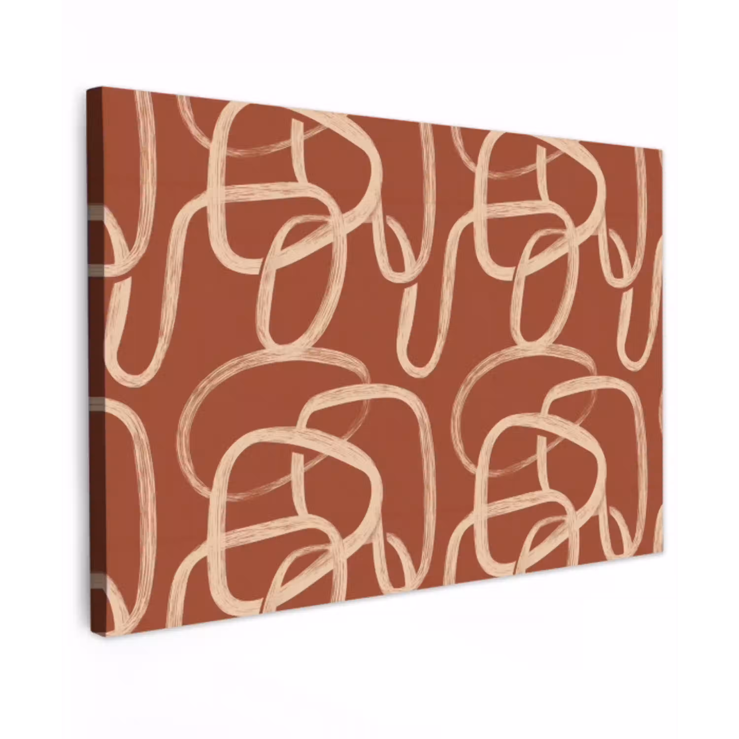 Lijnen - Abstract - Organisch - Terracotta - Crème canvas 2cm klein 34 -z3d