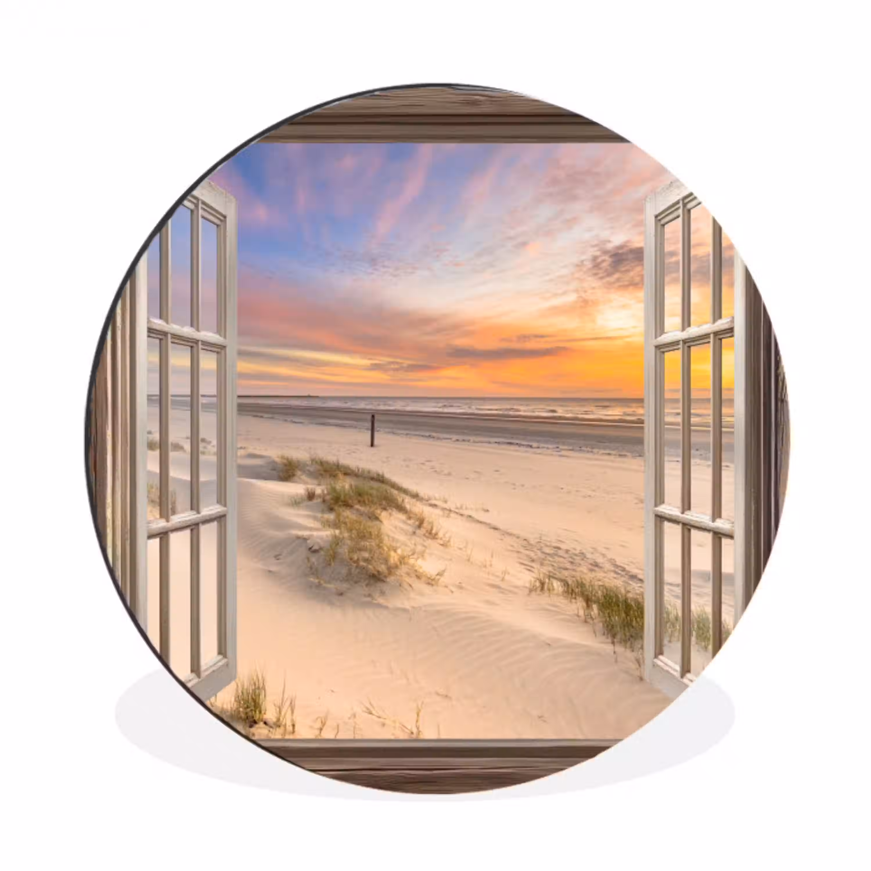 Doorkijk - Strand - Duinen - Natuur - Landschap Wandcirkel aluminium klein -3d
