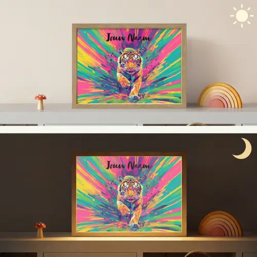 Tijger  - Wilde dieren - Kleurrijk - Verflook Light Box met batterij (Wandlamp kind) middel -sfeer3_kind