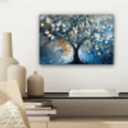 Boom - Blauw - Goud - Abstract canvas 2cm klein -sfeer6