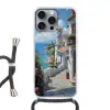 Huizen - Zee - Bomen - Bloemen Hoesje iPhone 16 Pro Max met koord klein -3d