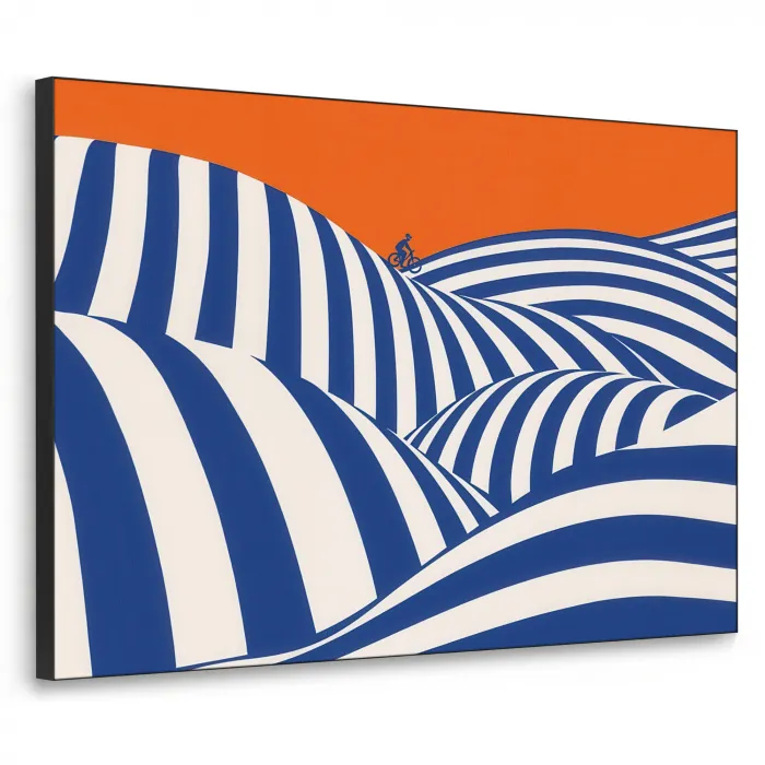 Fietser - Heuvels - Strepen - Blauw Textielframe zwart klein -3d