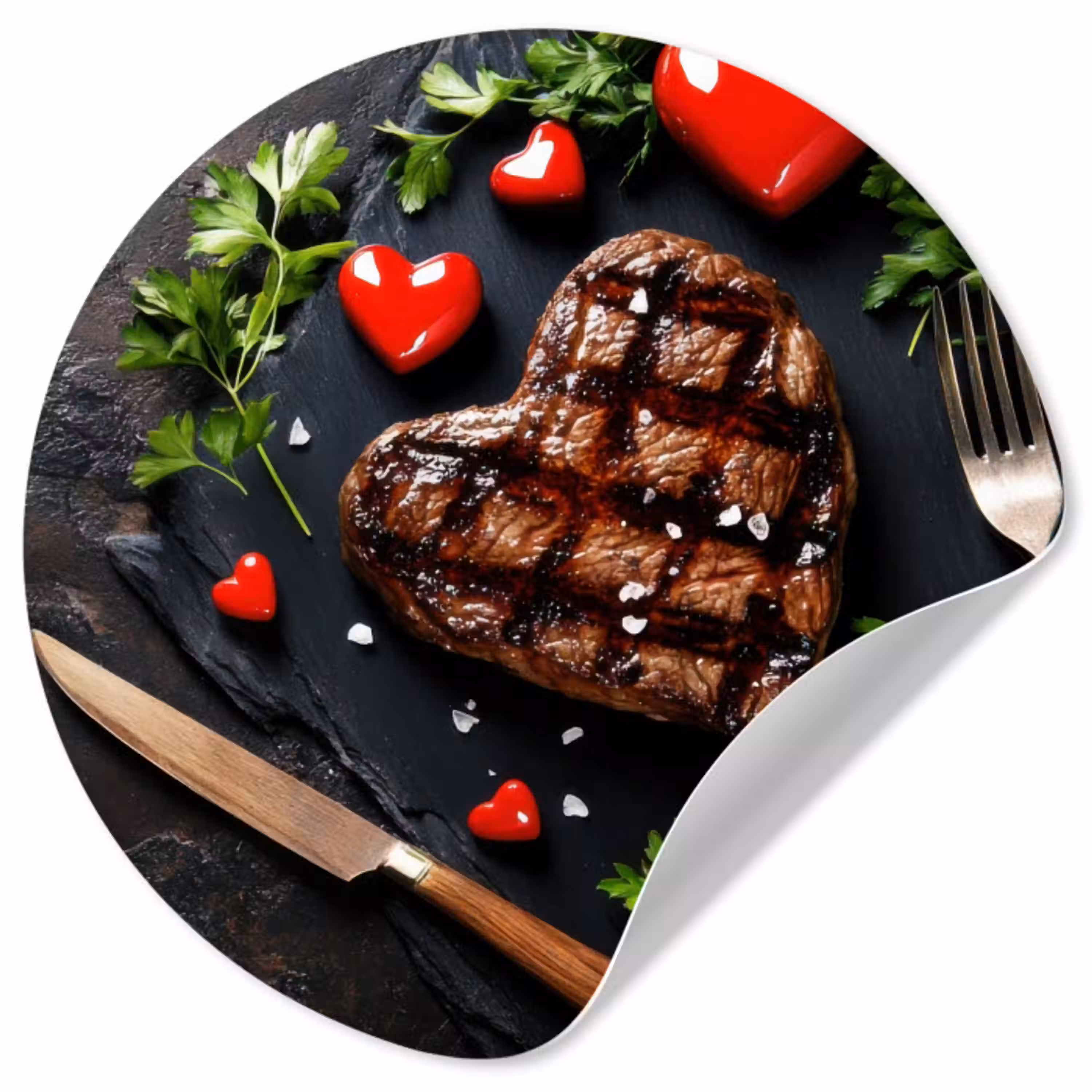Steak - Hart - Bestek Wandcirkel behangsticker klein -3d
