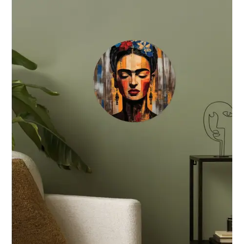 Portret - Vrouw - Bloemen Wandcirkel behangsticker klein -sfeer2