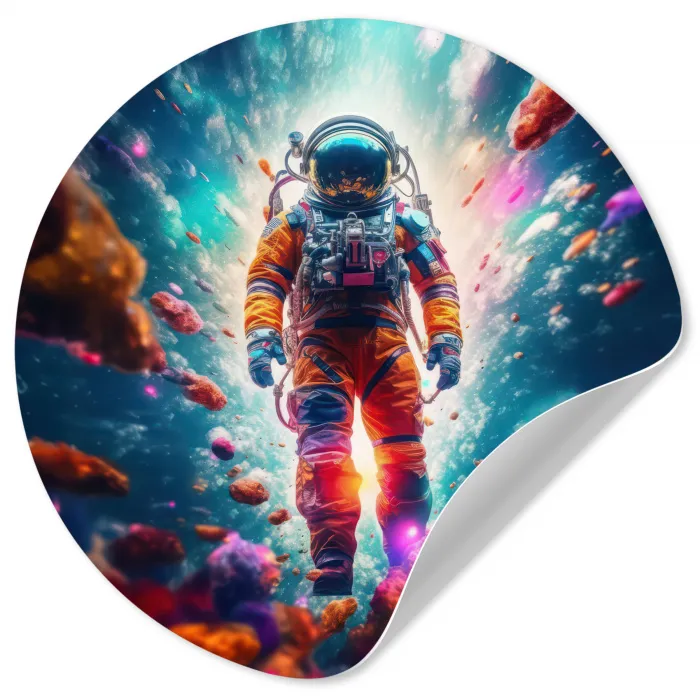 Astronaut - Neon - Meteoriet - Neon Wandcirkel behangsticker klein -3d