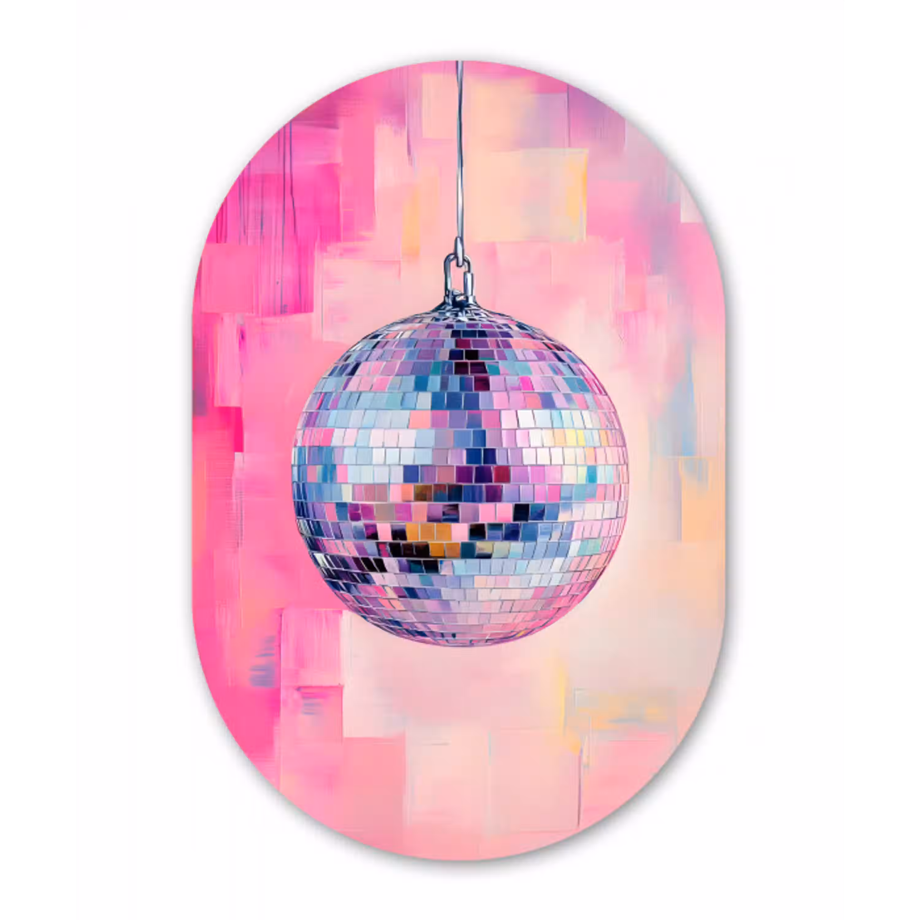 Discobal - Pink - Verf Wandcirkel Ovaal Glas middel -3d