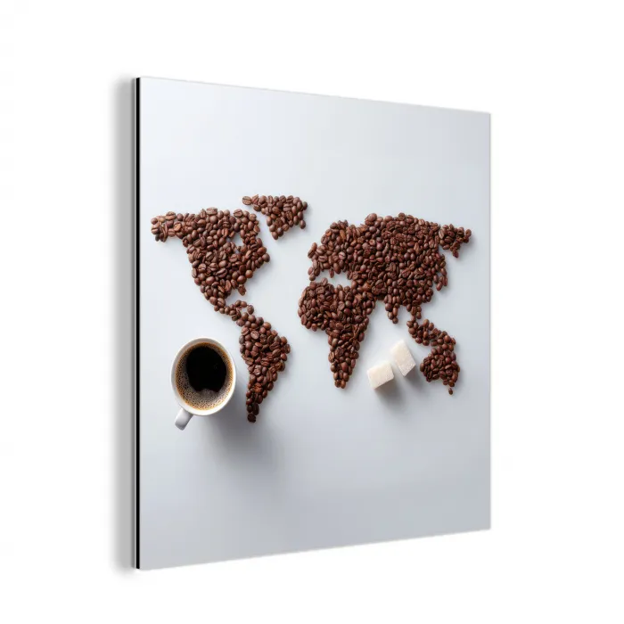 Wereldkaart - Koffiebonen - Suikerklontjes aluminium wit klein -3d