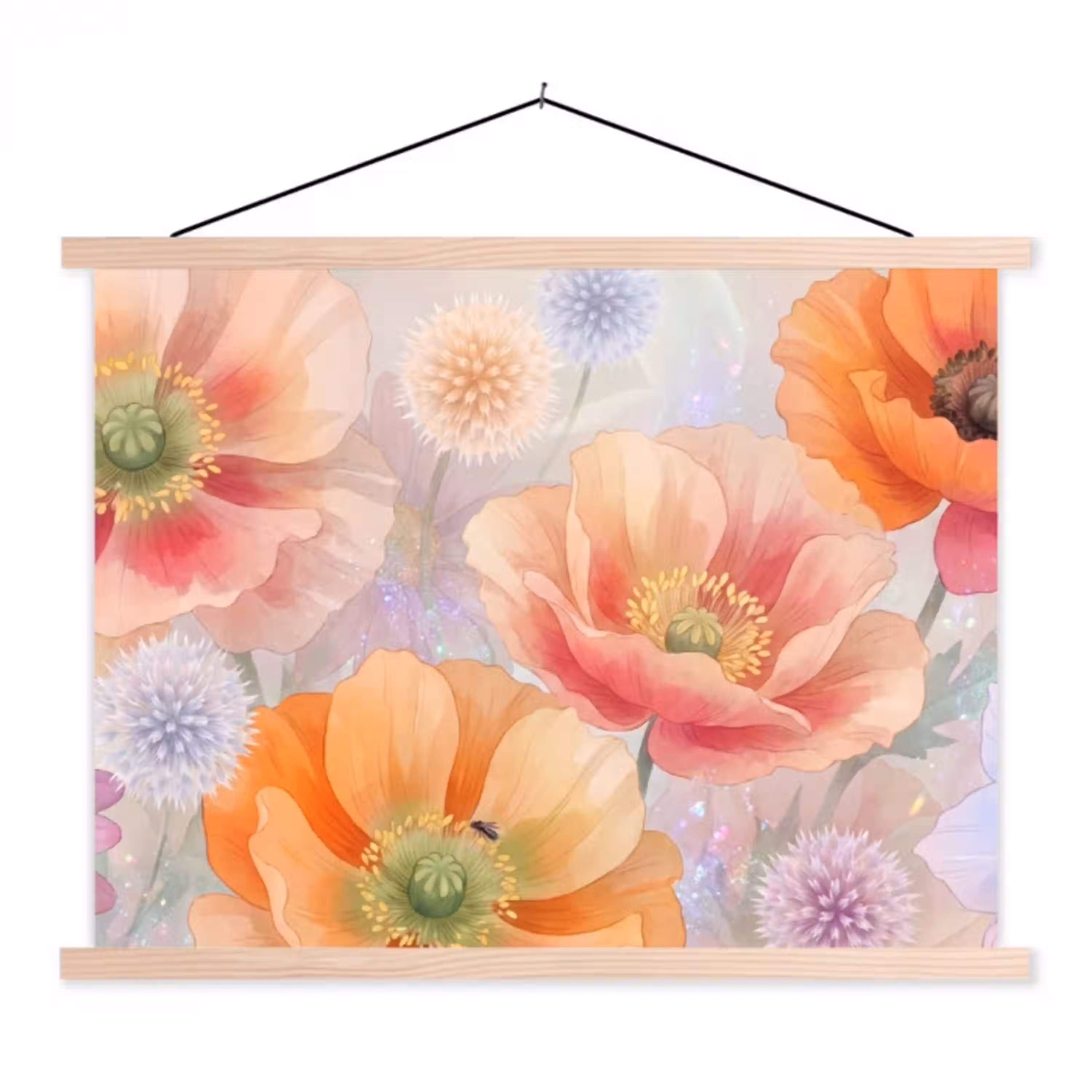 Bloemen - Aquarel - Natuur - Modern - Kleurrijk textielposter latten blank klein -3d