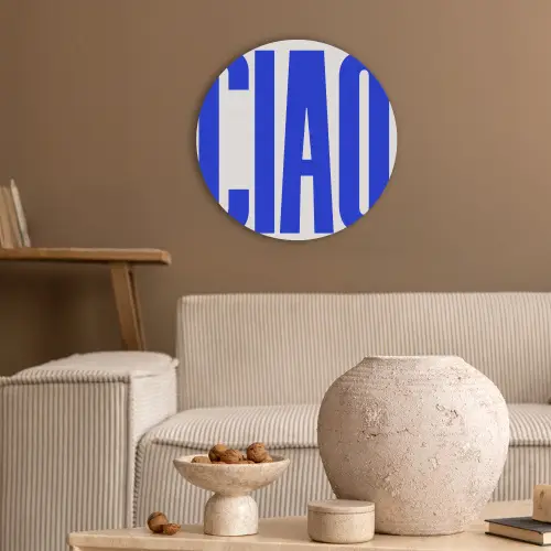 Ciao - Hoofdletters - Blauw - Minimalistisch Akoestische PET Vilt - Rond klein -sfeer1