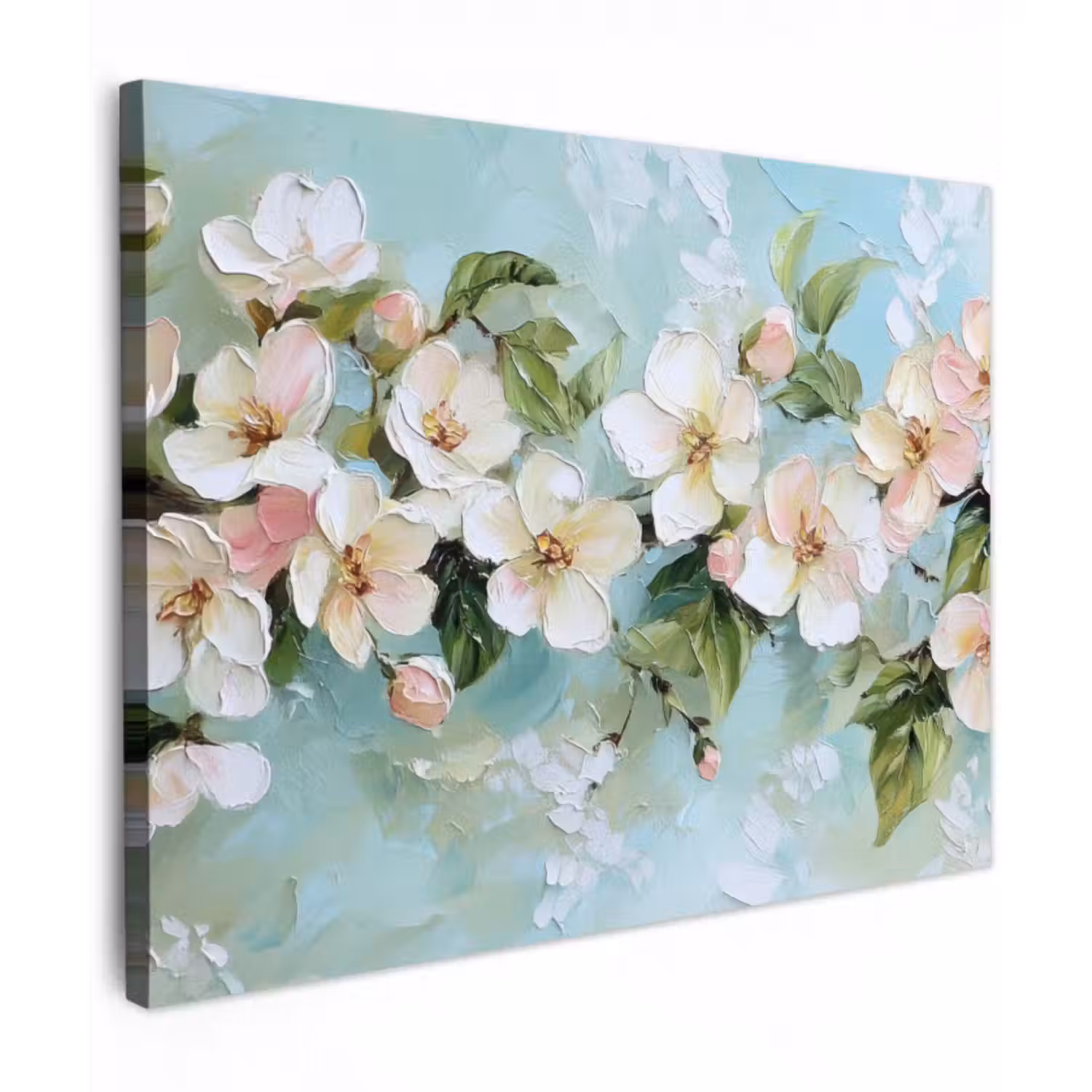Leinwandbild - Blüte - Blätter - Hellblau