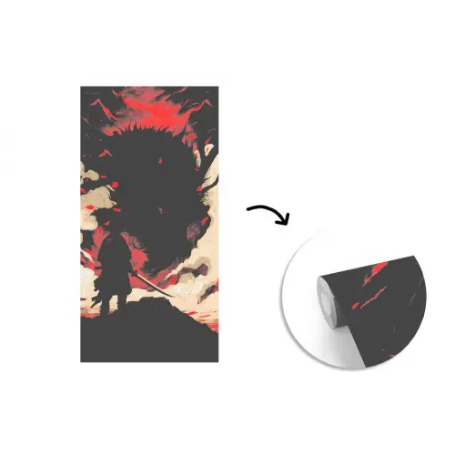 Krijger - Draak - Zwart - Rood - Rook fotobehang vinyl groot -3d