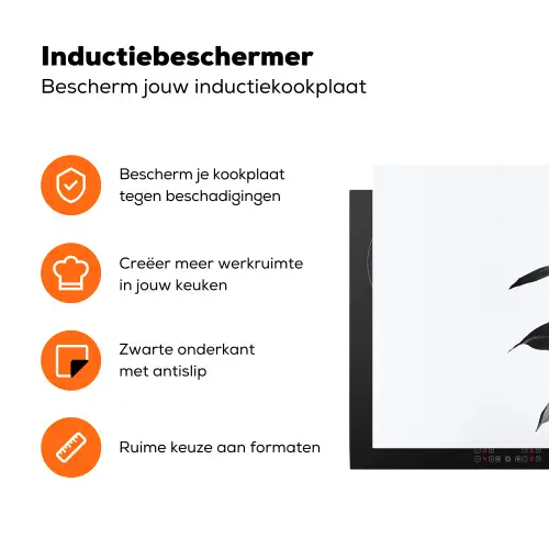 Plant - Bladeren - Minimalistisch - Zwart Inductie beschermer vinyl 3mm klein -zzzzzzz-td-ups