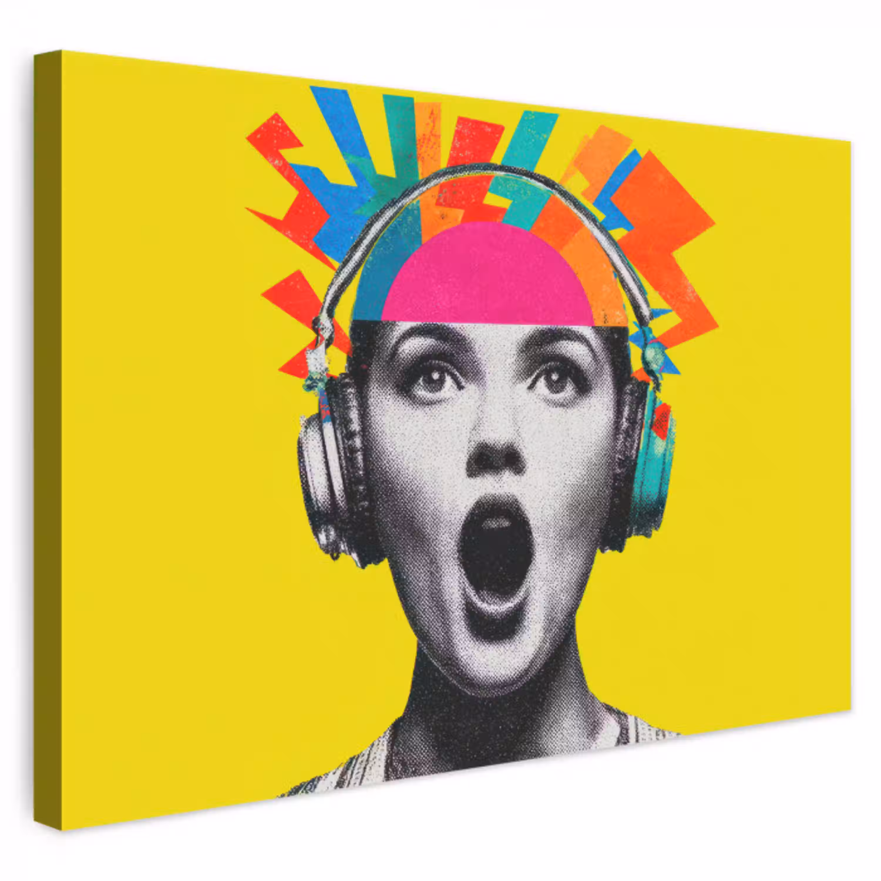 Vrouw - Koptelefoon - Geel canvas 2cm klein -3d