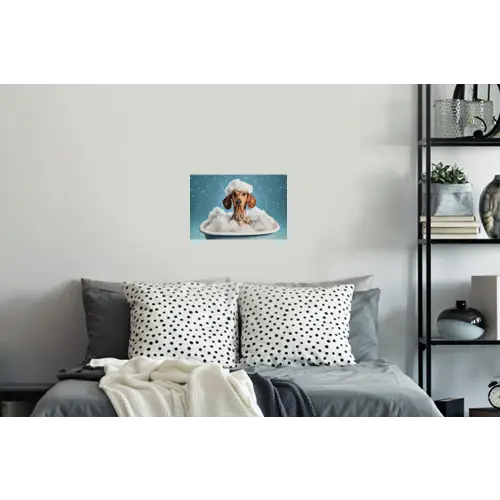 Teckel - Bad - Schuim - Waterdruppels Muursticker klein -slaapkamer