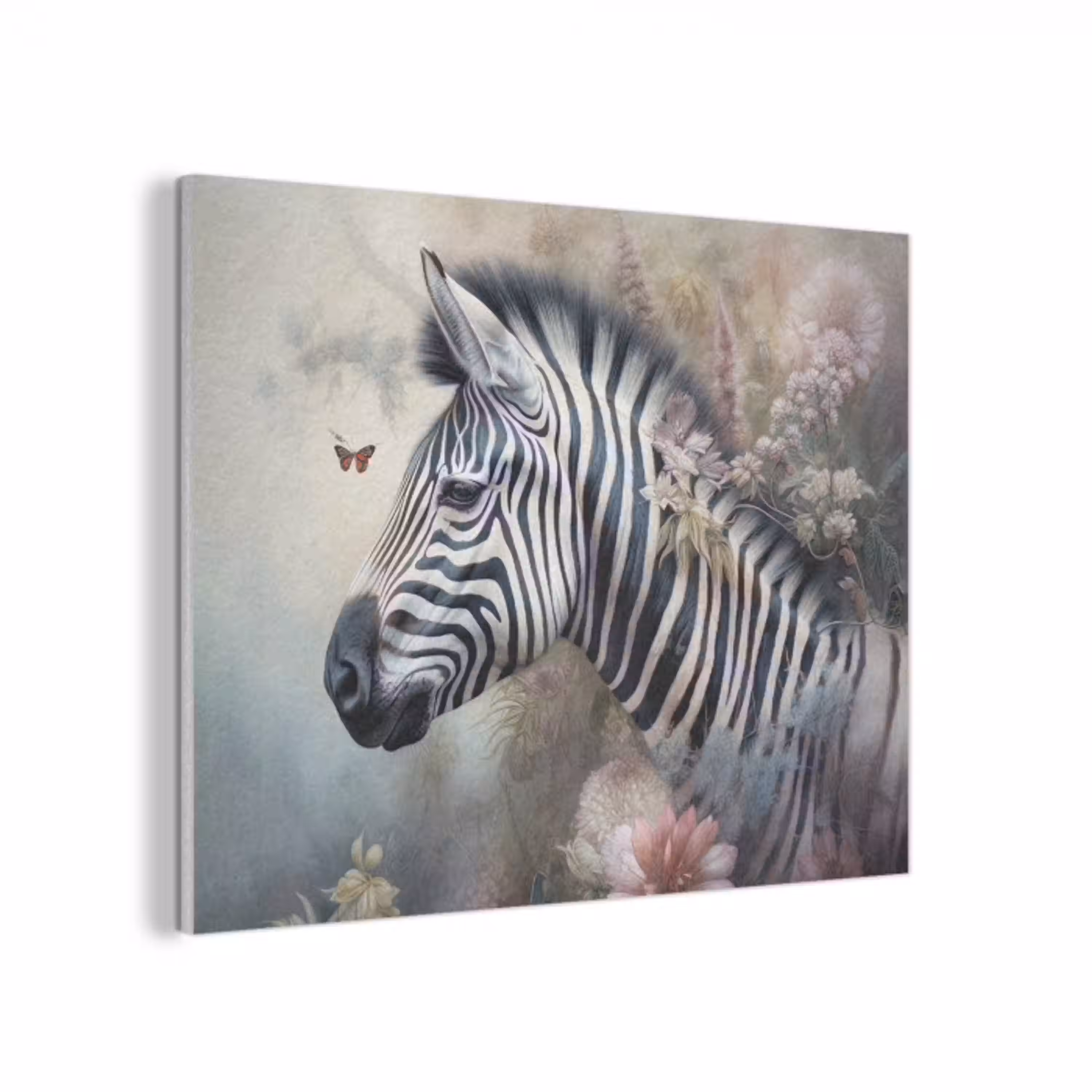 Zebra - Wilde dieren - Vlinder - Bloemen PET vilt klein -3d