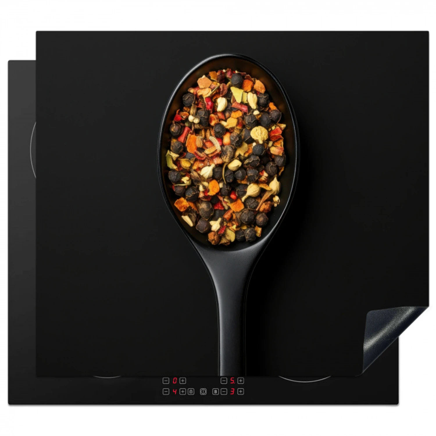 Kruiden - Zwart - Lepel Inductie beschermer vinyl 3mm middel -3d