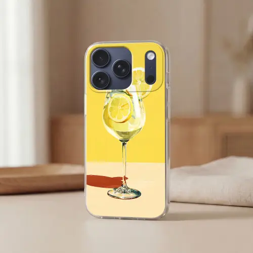 Wijnglas - Citroen - Geel - Minimalistisch Telefoonhoesje iPhone 17 Pro klein -sfeer2