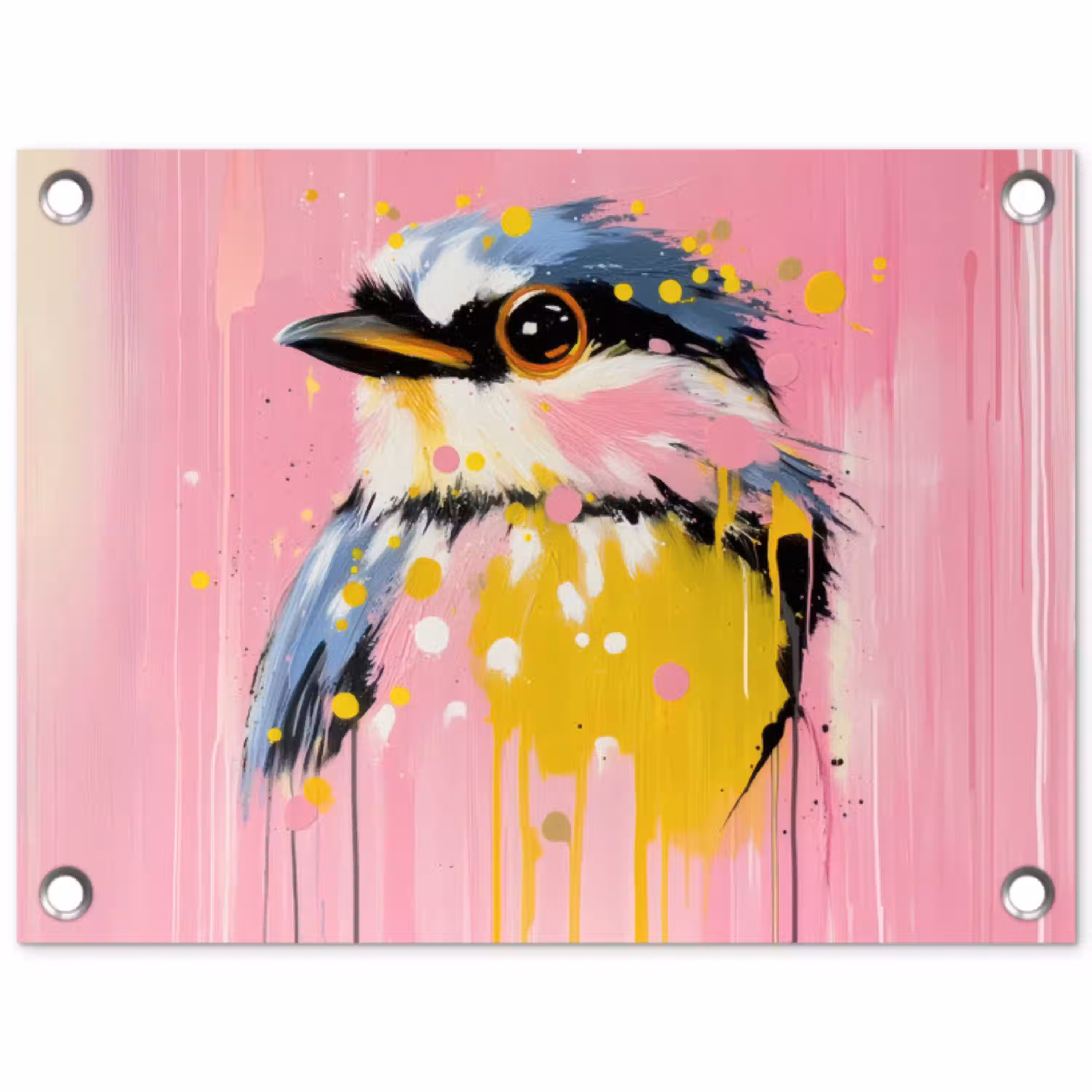 Vogel - Roze - Geel - Blauw tuinposter los doek klein -3d