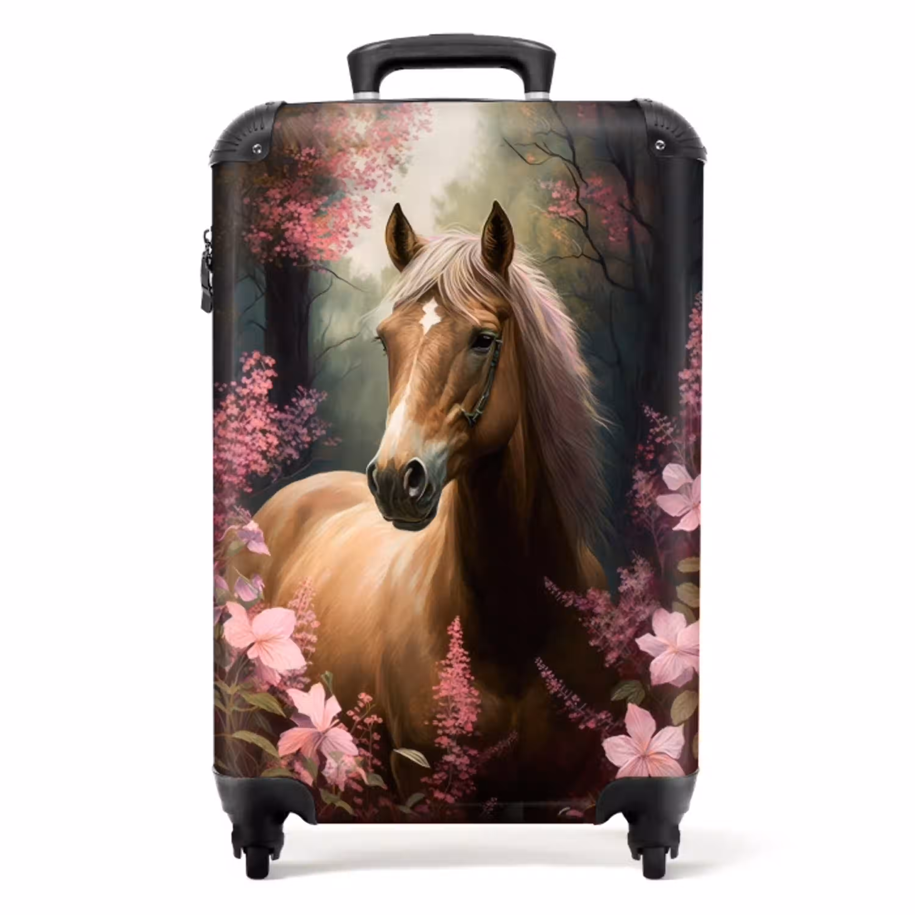 Koffer - Paard - Bloemen - Roze - Natuur - Bos Koffer - NBS - Handbagage middel -productfoto_recht