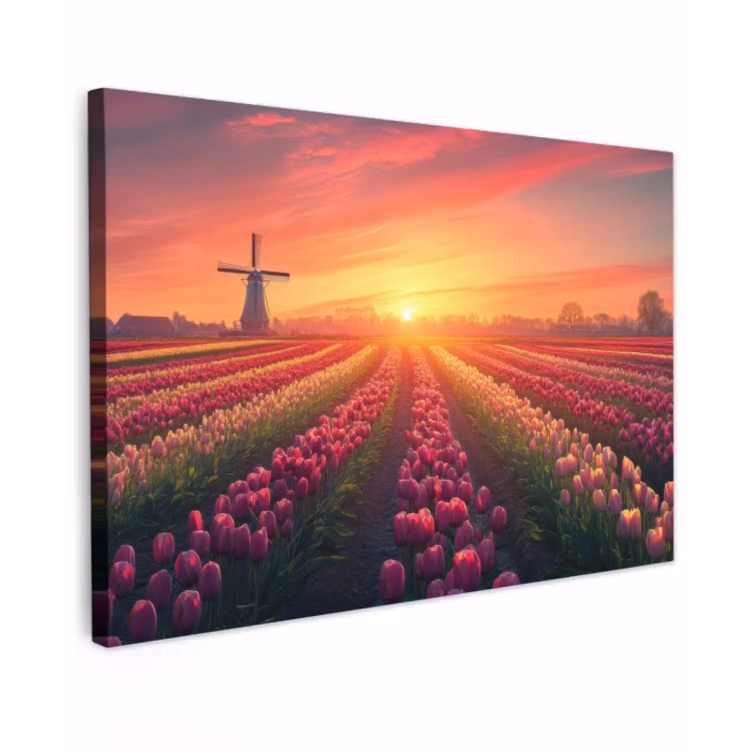 Windmolen - Zonsondergang - Landschap canvas 2cm klein -z3d