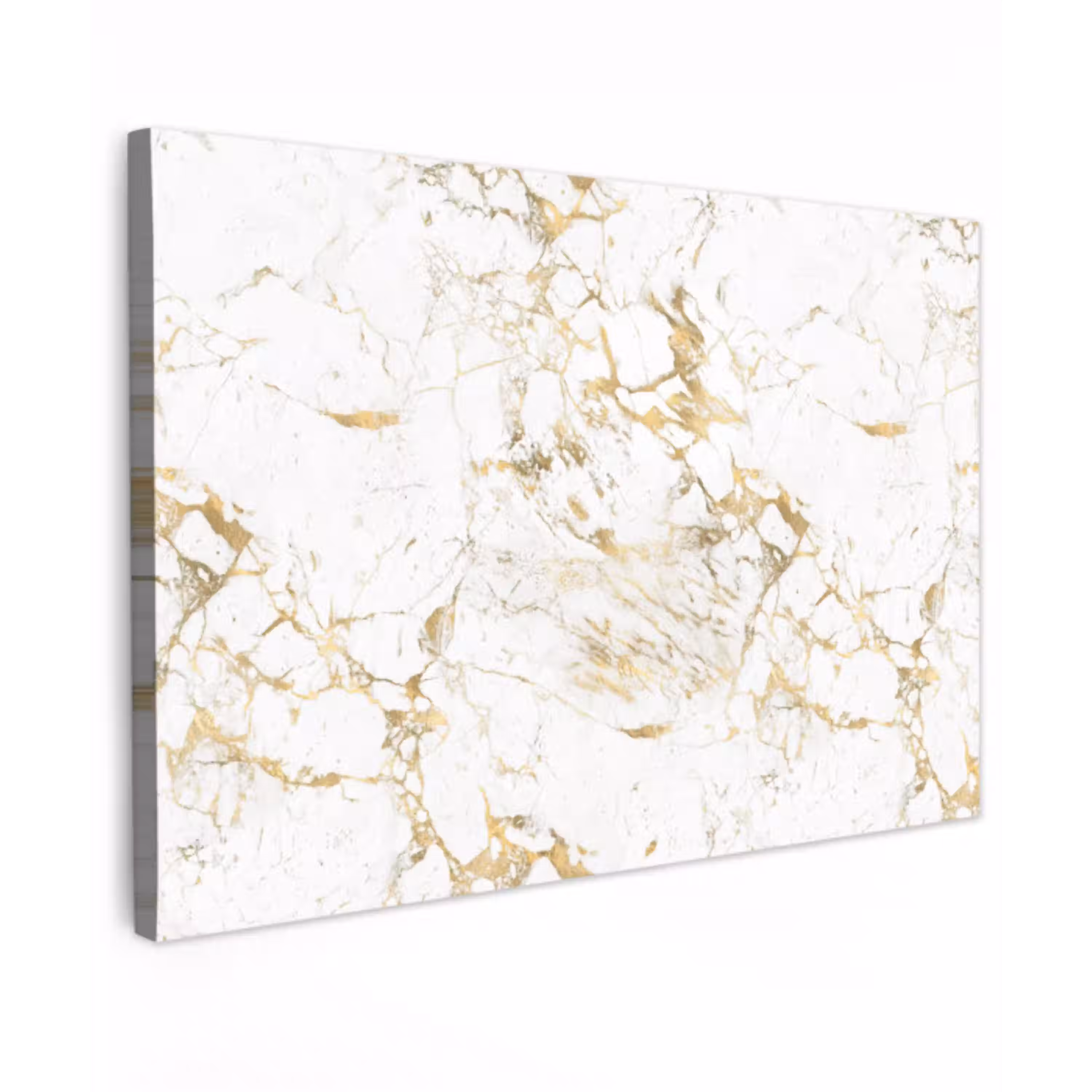 Wit - Marmer - Luxe - Goud Tuinposter op houten frame 2 cm dik klein 845 -3d