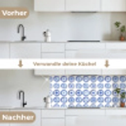 Borden - Bloemen - Patroon - Blauw keuken achterwand 2 middel 871 -voor-na_DE