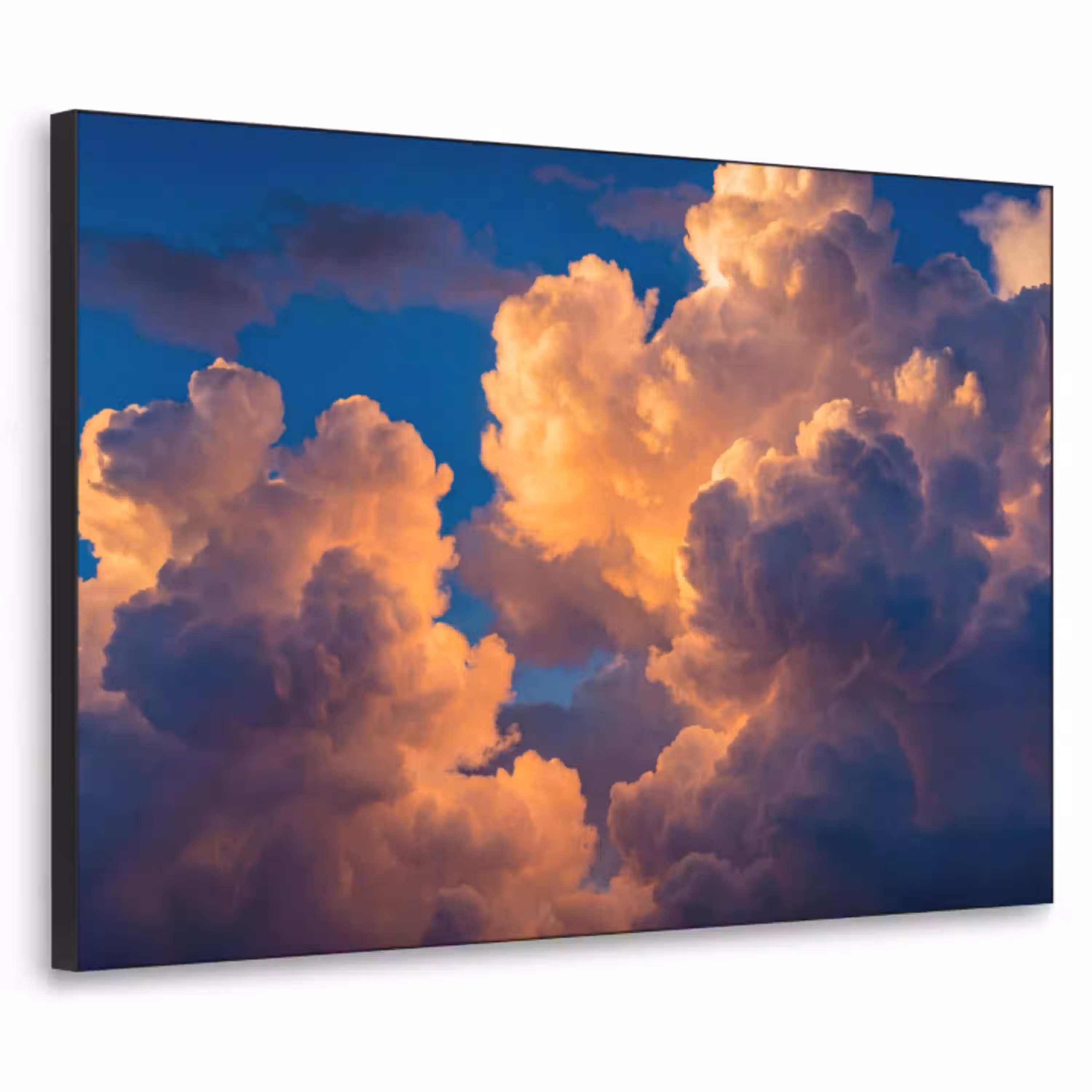 Wolken - Zonsondergang - Natuur - Oranje - Blauw Textielframe zwart klein -3d