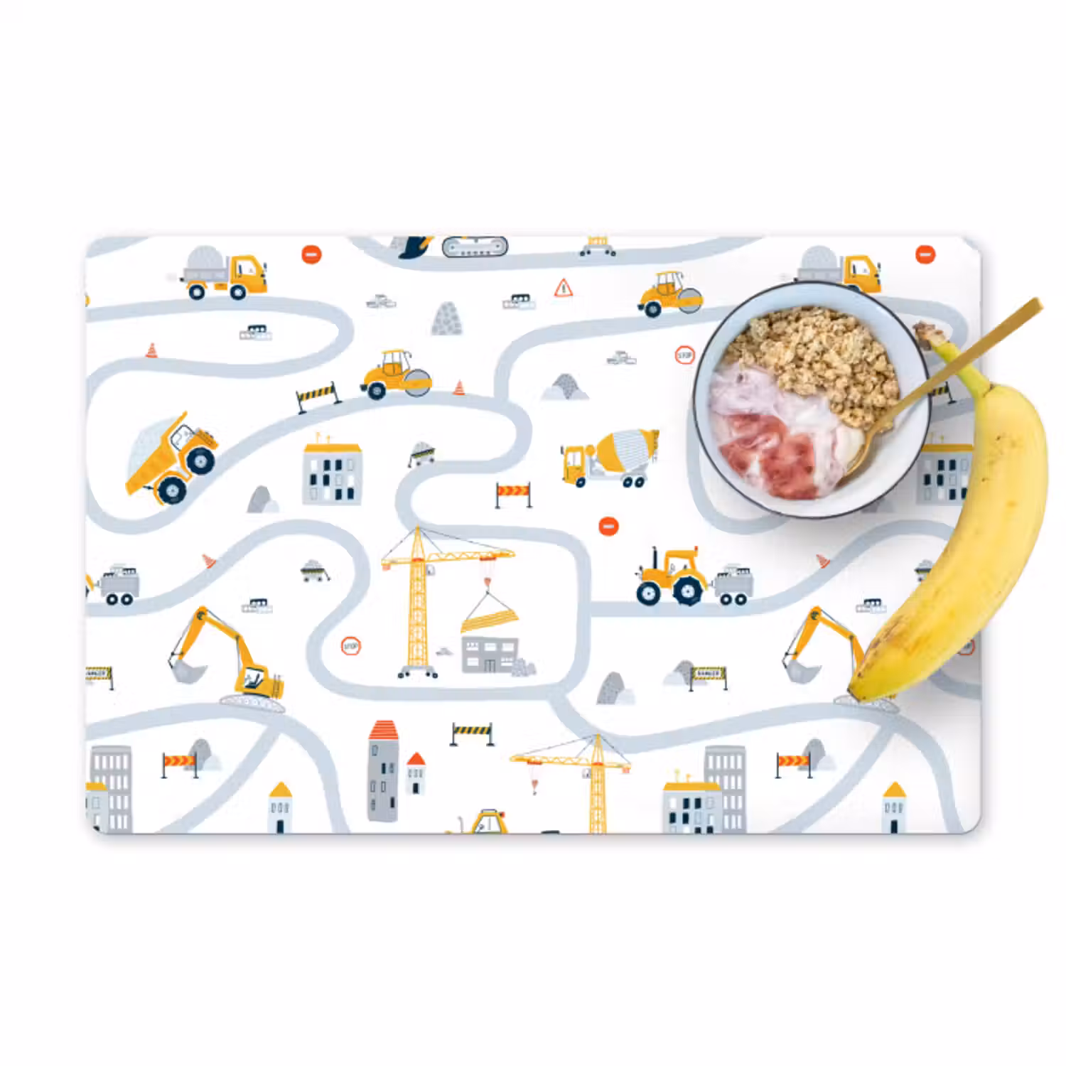 Placemat - 6 stuks - Kinderen - Bouwplaats - Hijskraan - Tractor - Patronen