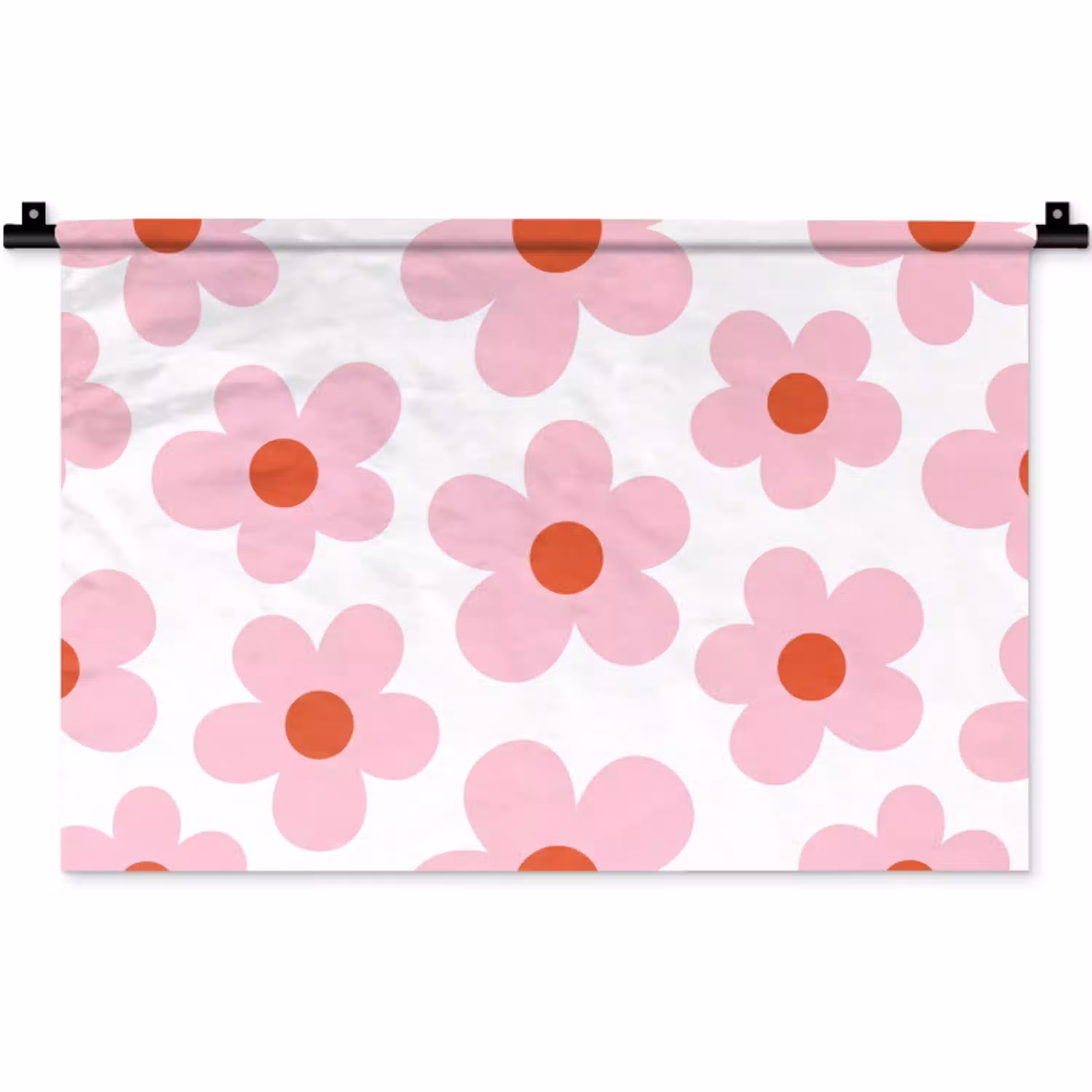 Bloemen - Patroon - Modern - Roze - Wit Wandkleed katoen klein -zz3d