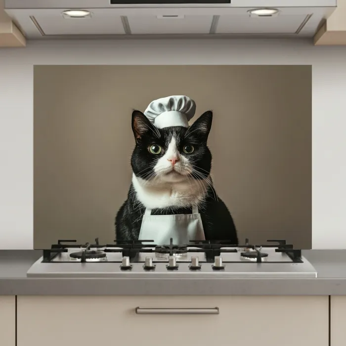 Kat - Kokskleding - Zwart - Wit keuken achterwand spatscherm klein -3d_website