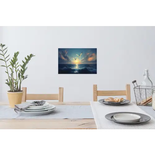 Meeuwen - Zee - Wolken -Blauw Muursticker klein -eettafel