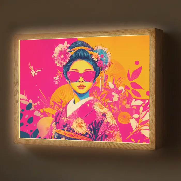 Vrouw - Zonnebril - Abstract - Oranje Light Box met batterij (Wandlamp) middel -z3d_website