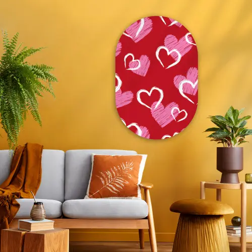 Patroon - Hartjes - Roze - Valentijn Wandcirkel Ovaal Glas middel -sfeer4