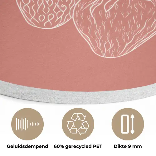 Minimalistisch - Illustratie - Aardbei - Tak Akoestische PET Vilt - Rond klein -closeup_NL