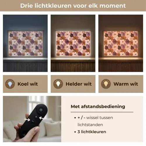 Bloemen - Abstract - Aardetinten Light Box met batterij (Wandlamp) middel 907 -USP_lichtkleurNL