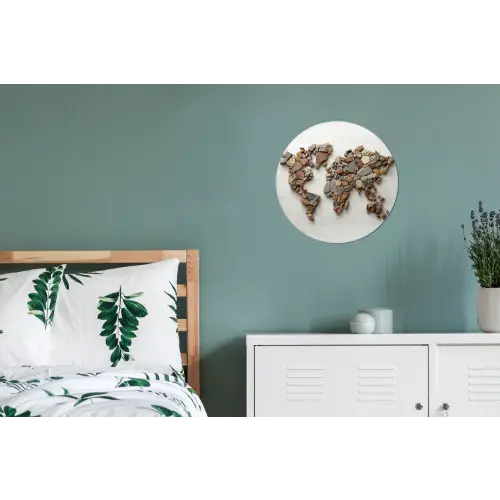 Wereldkaart - Stenen - Wit Wandcirkel aluminium klein -slaapkamer