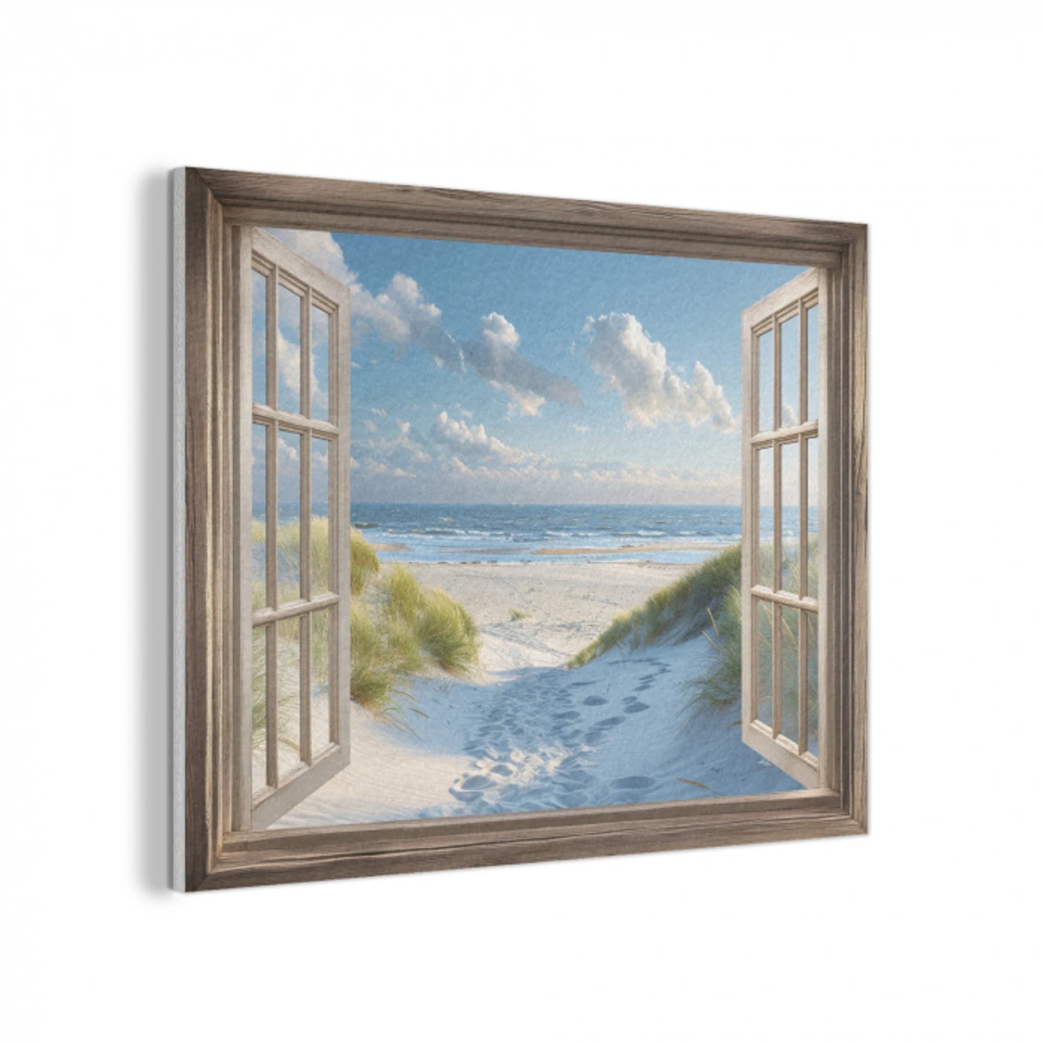 Doorkijk - Strand - Raam - Duinen - Zee PET vilt klein -3d