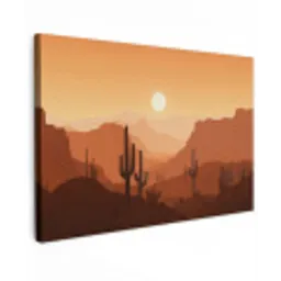 Landschap - Woestijn - Cactussen - Zon Tuinposter op houten frame 2 cm dik klein -3d