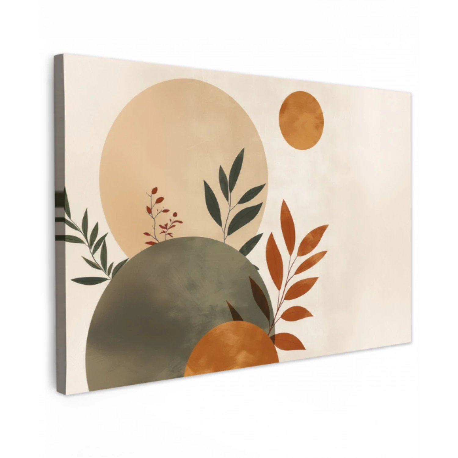 Vormen - Rond - Bladeren - Beige Tuinposter op houten frame 2 cm dik klein -3d