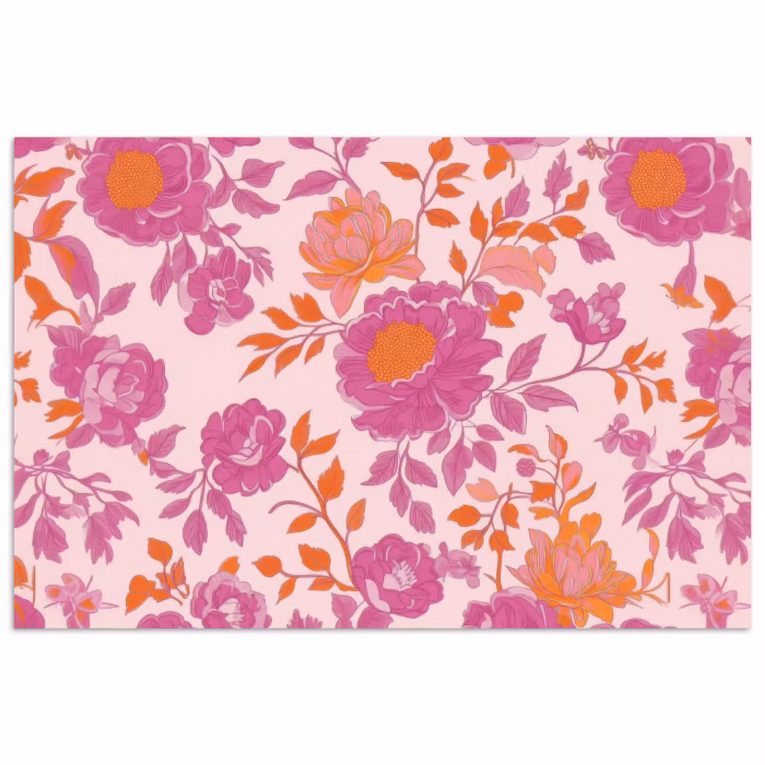 Bloemenpatroon - Roze - Oranje - Bloemen poster papier klein -3d