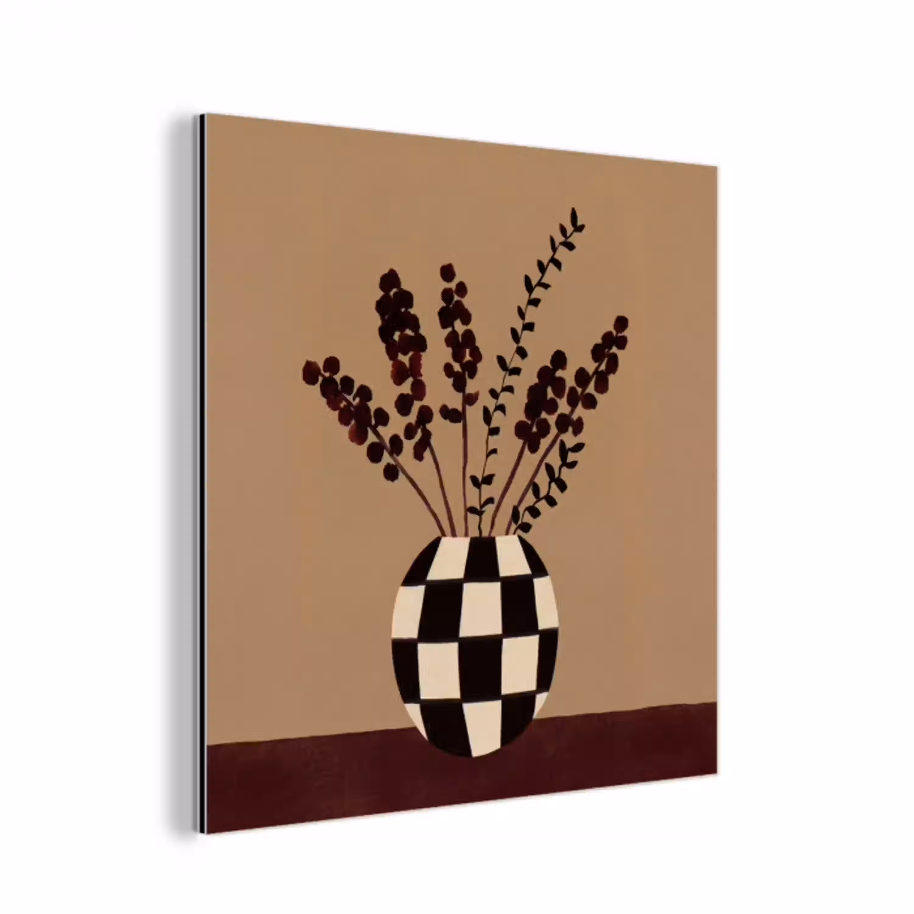 Minimalistisch - Vaas - Bloemen - Bruin aluminium wit klein -3d
