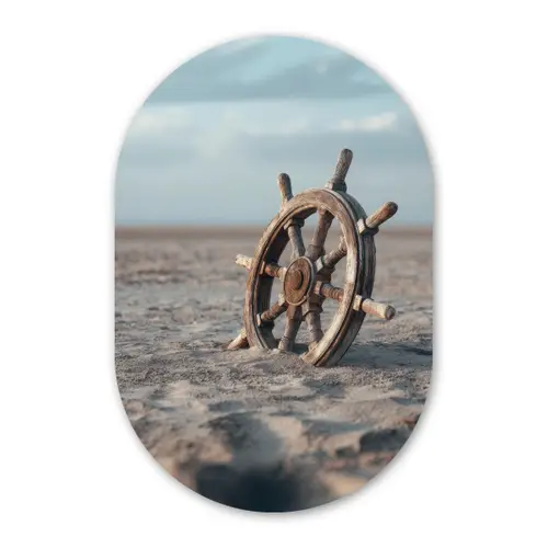 Scheepsstuur - Hout - Bruin - Zand Wandcirkel Ovaal Glas middel -3d