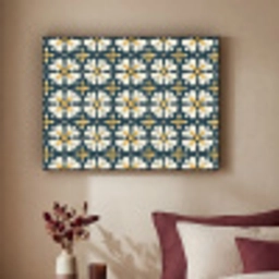 Motief - Tegel - Okergeel Textielframe zwart klein 947 -sfeer1